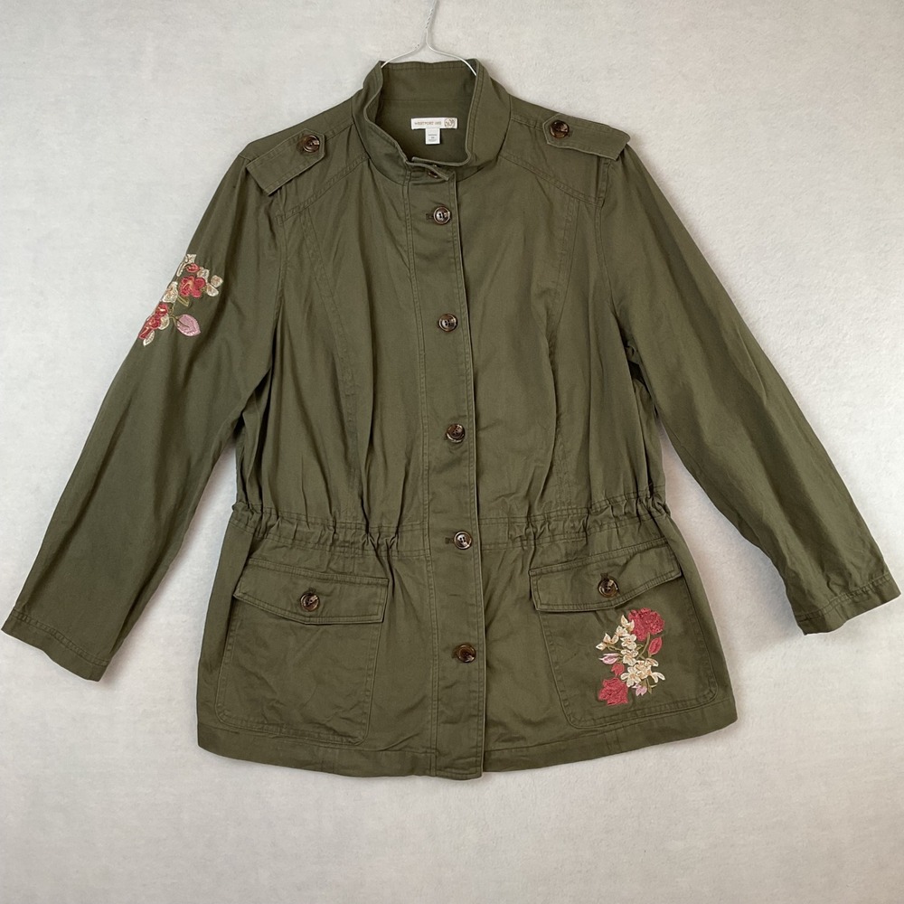 Westport 1962 Women 1X Olive Green Floral Embroidered Utility Field Jacket